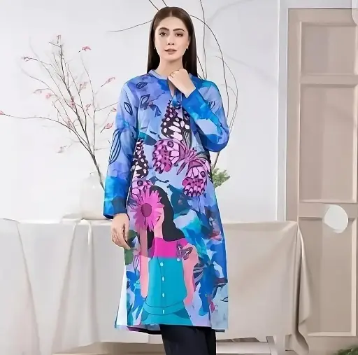 1 Pc Women's Unstitched Swiss Lawn Printed Shirt 