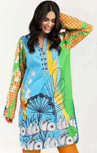 1 Pc Women's Unstitched Swiss Lawn Printed shirt 
